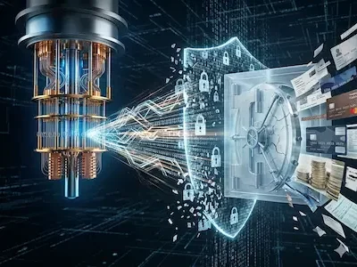 Quantencomputer durchbricht digitale Verschlüsselung und einen Tresor, sensible Daten wie Kreditkarten und Dokumente werden gestohlen